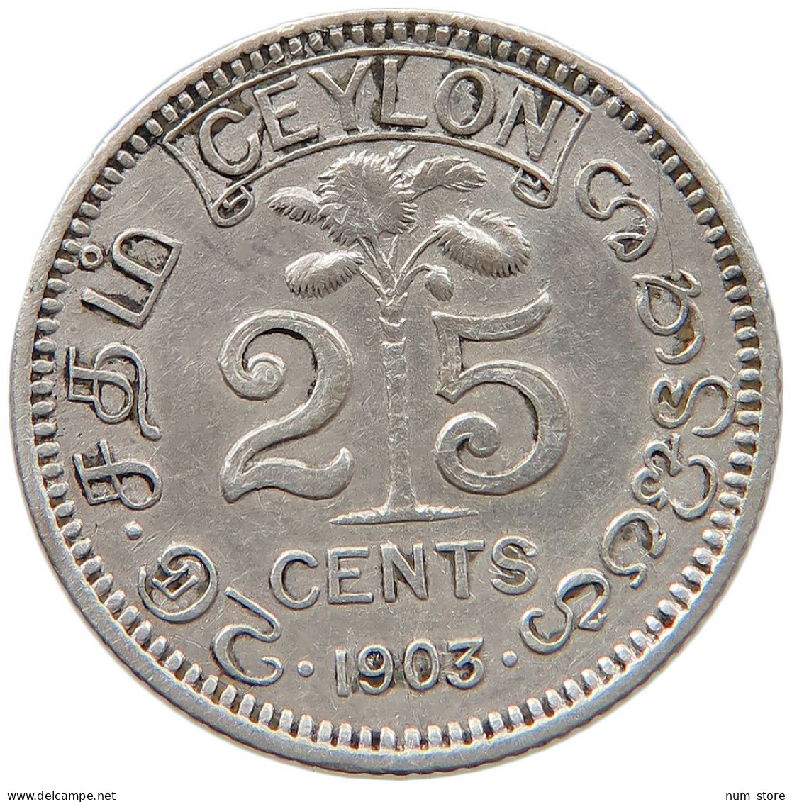 CEYLON 25 CENTS 1903 #s091 0211 - Sri Lanka