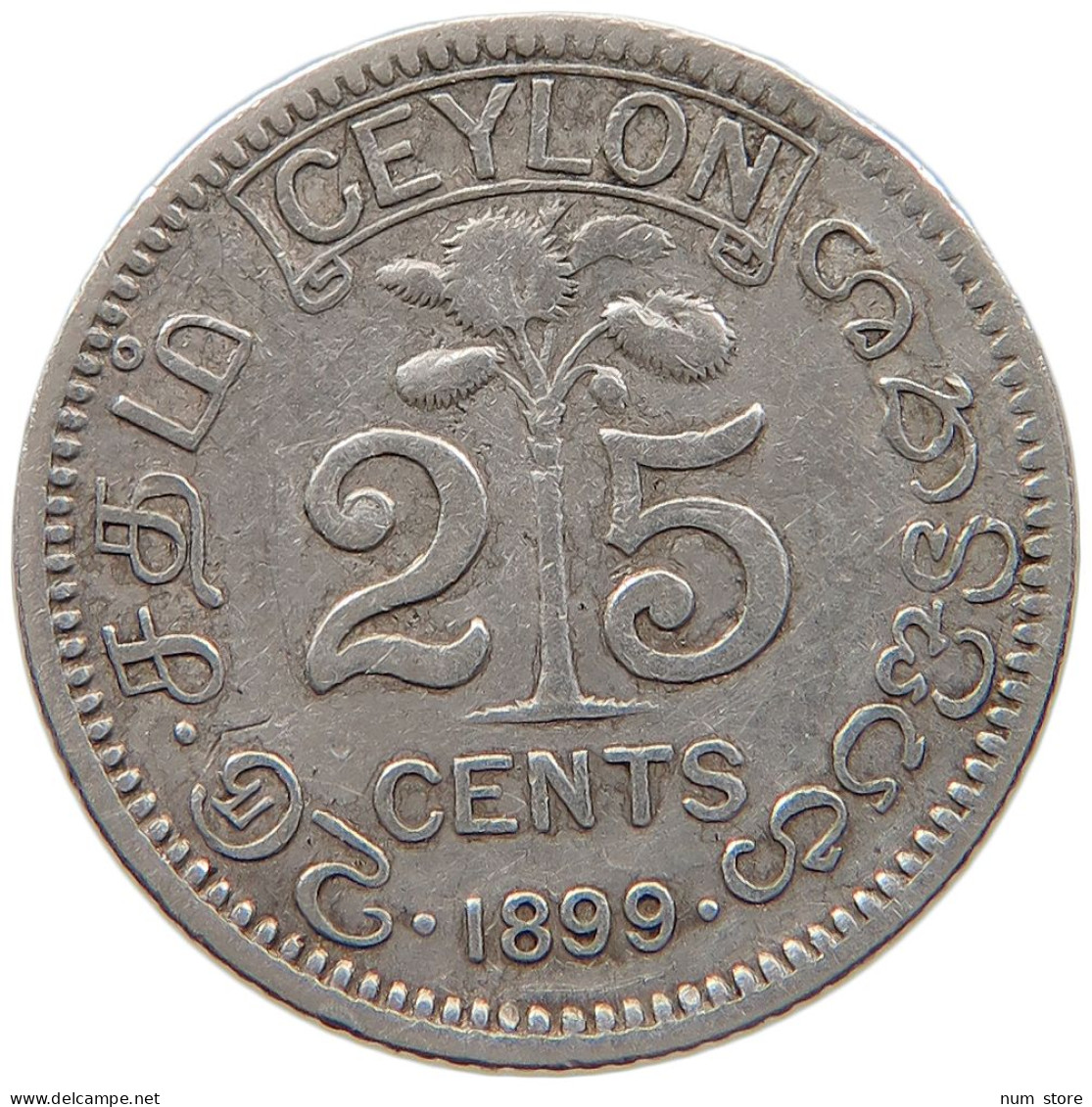 CEYLON 25 CENTS 1899 #s100 0809 - Sri Lanka