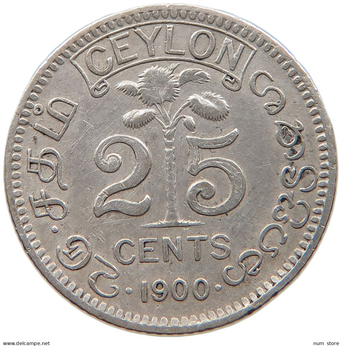 CEYLON 25 CENTS 1900 #s100 0805 - Sri Lanka (Ceylon)