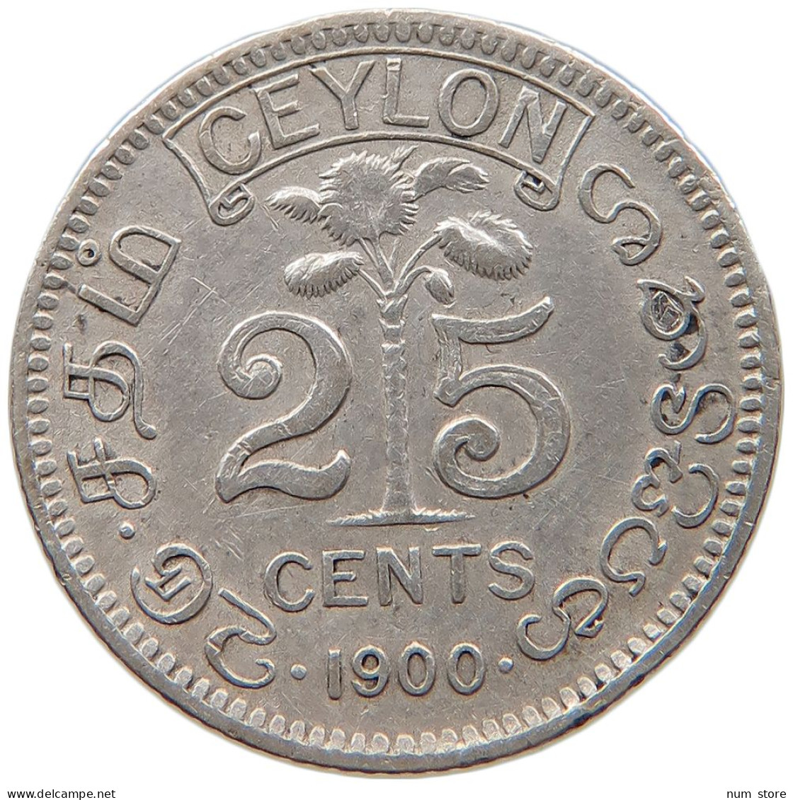 CEYLON 25 CENTS 1900 #s100 0805 - Sri Lanka