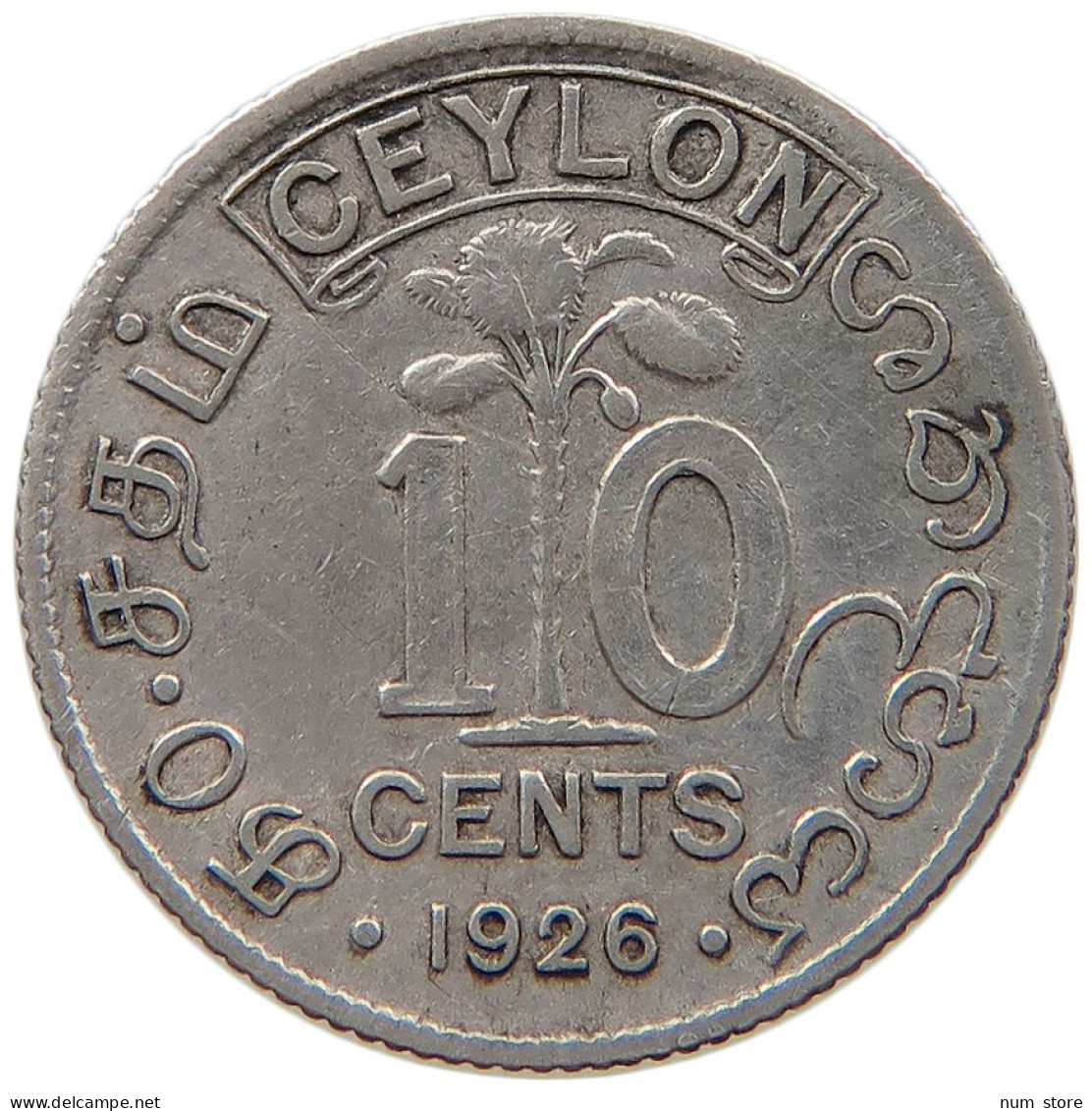 CEYLON 10 CENTS 1926 #s100 0669 - Sri Lanka