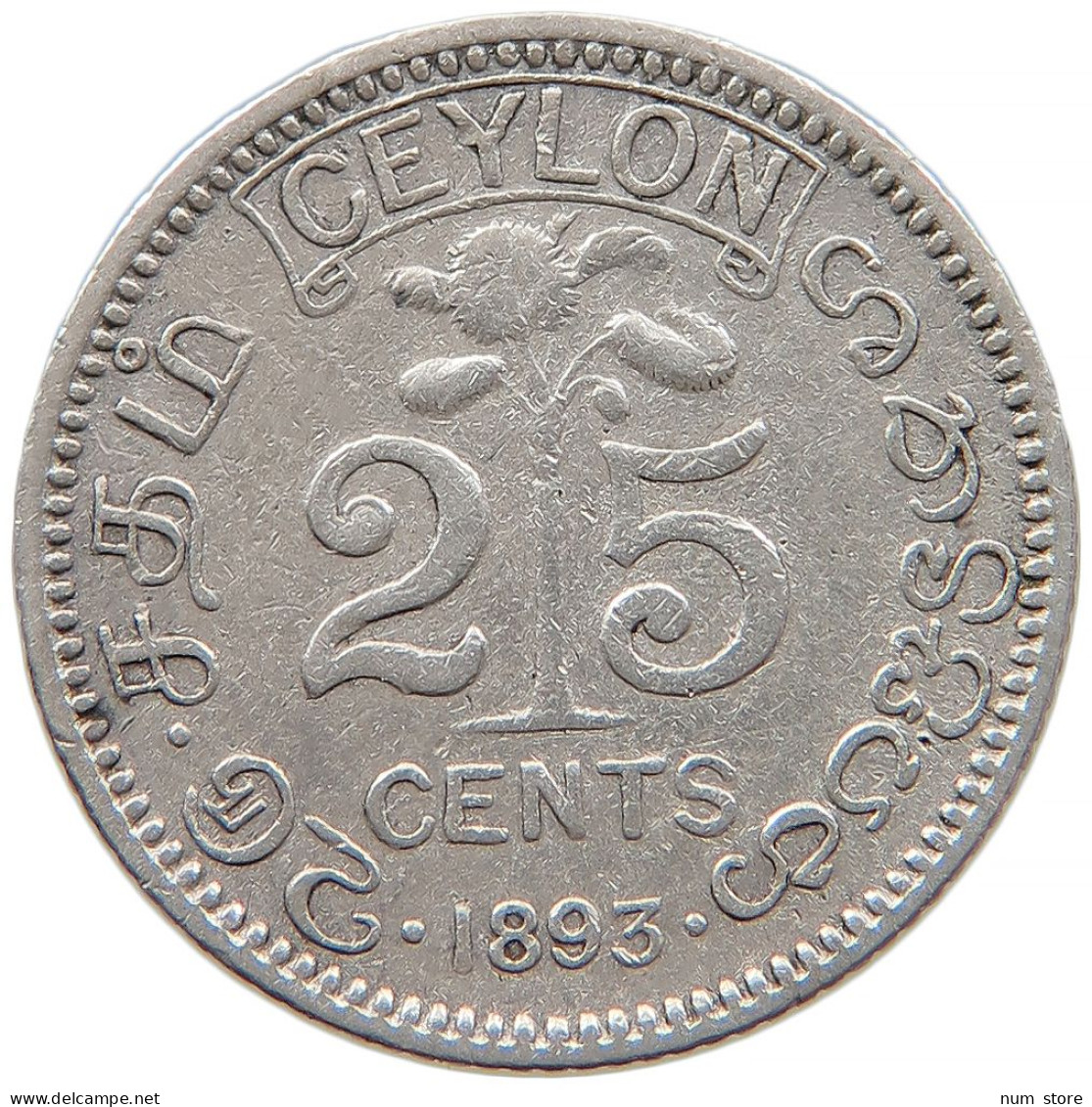 CEYLON 25 CENTS 1893 #s091 0201 - Sri Lanka