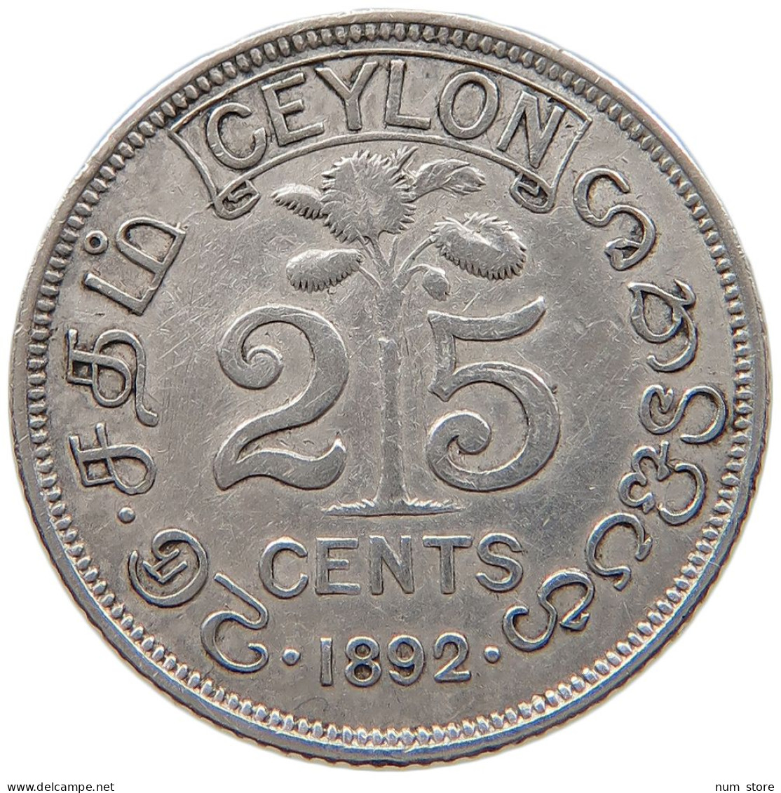 CEYLON 25 CENTS 1892 #s100 0811 - Sri Lanka