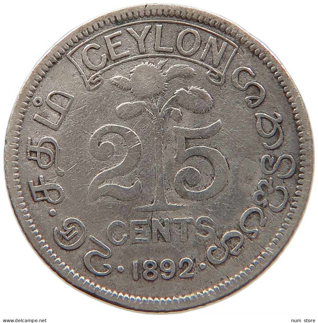 CEYLON 25 CENTS 1892 #s091 0199 - Sri Lanka