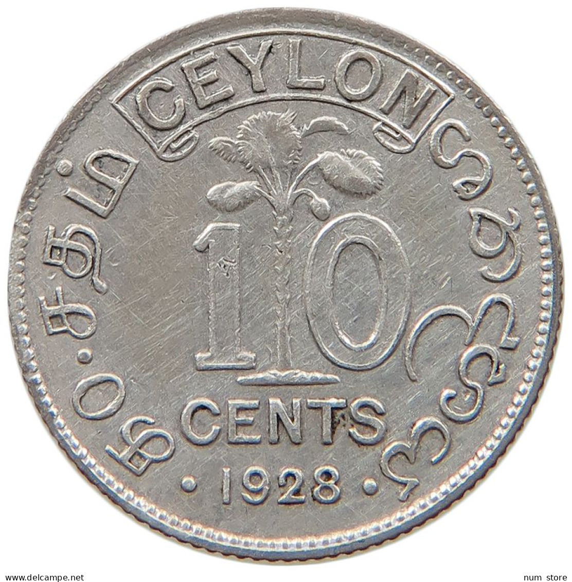 CEYLON 10 CENTS 1928 #s096 0519 - Sri Lanka