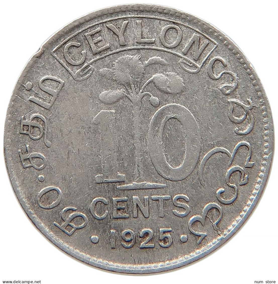 CEYLON 10 CENTS 1925 #s091 0047 - Sri Lanka