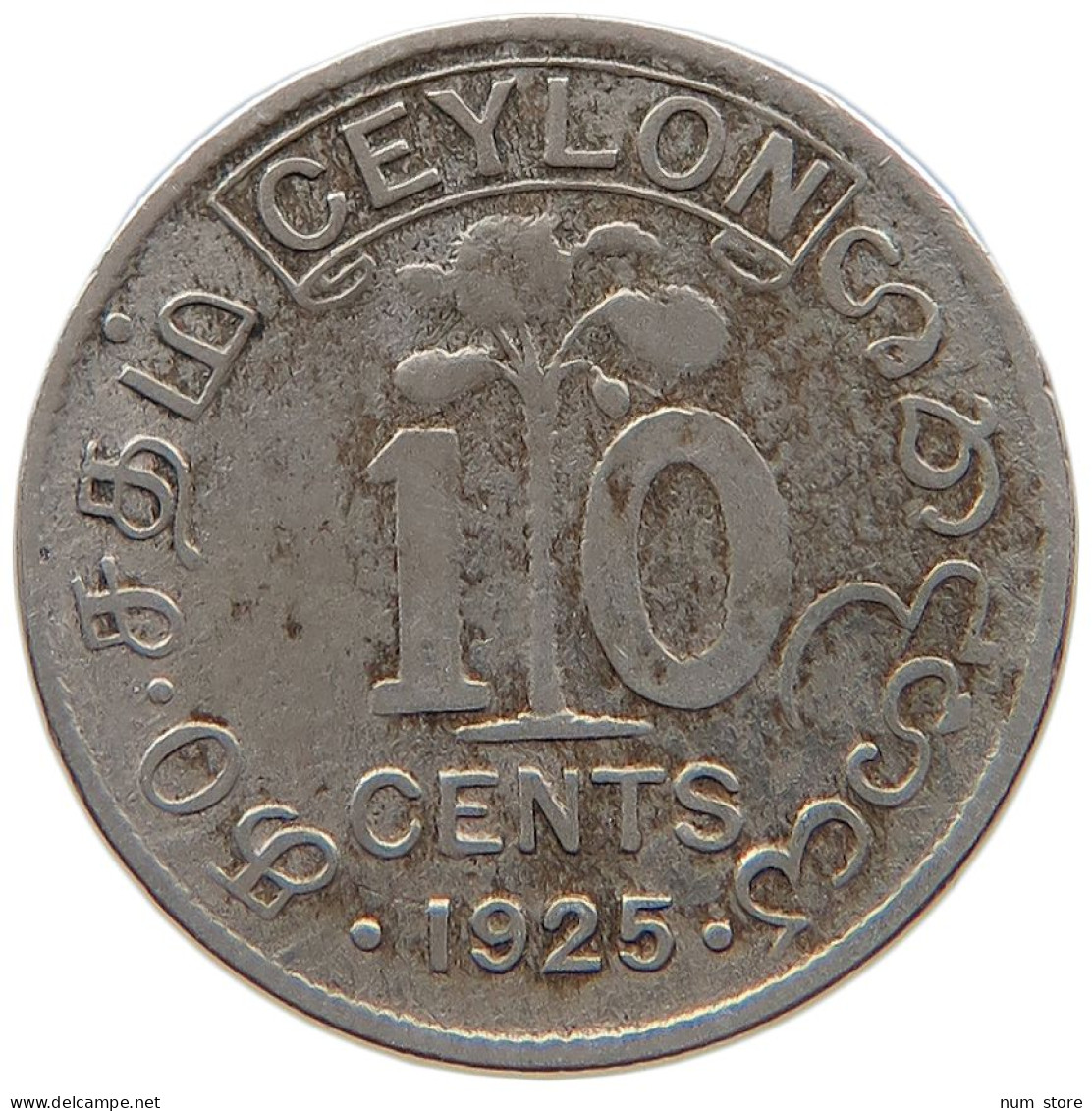 CEYLON 10 CENTS 1925 #s100 0679 - Sri Lanka