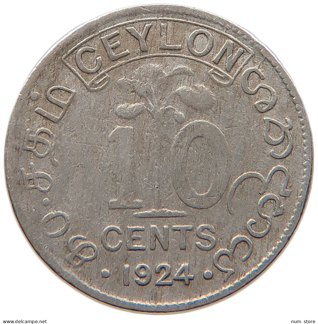 CEYLON 10 CENTS 1924 #s100 0673 - Sri Lanka (Ceylon)