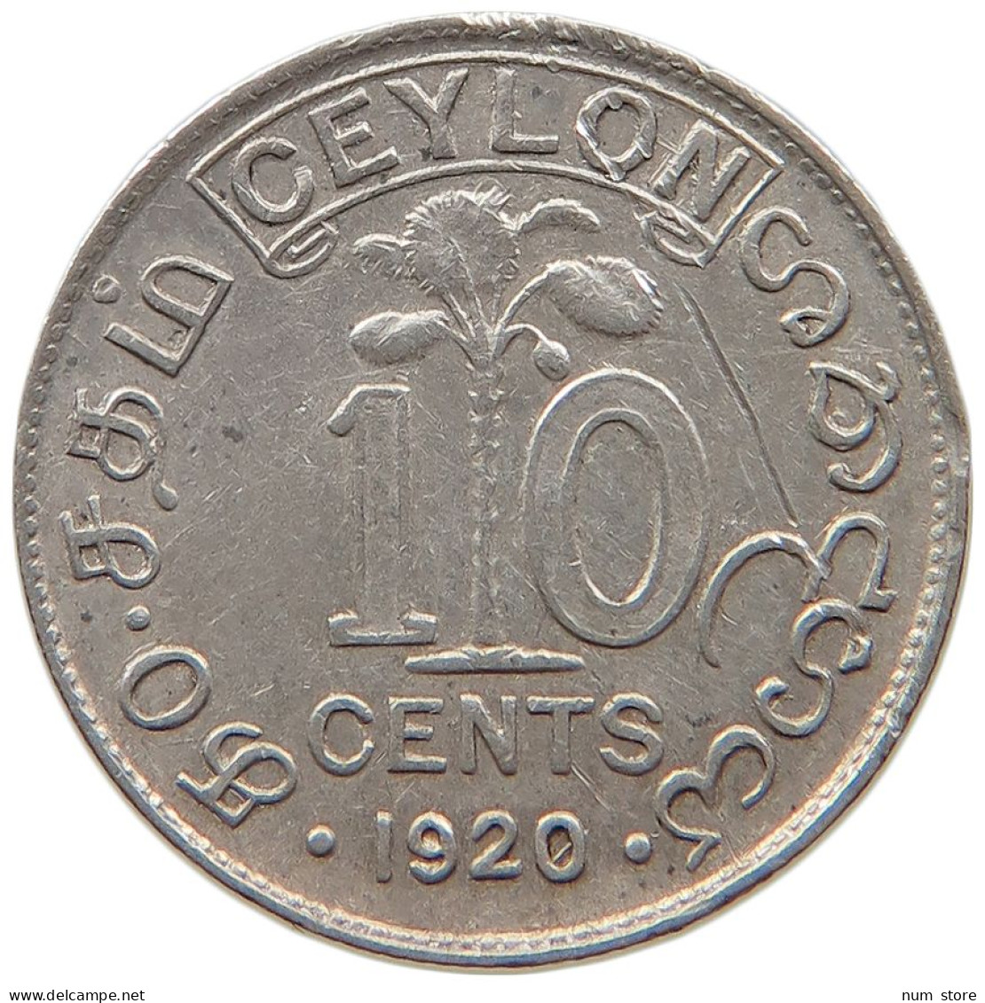 CEYLON 10 CENTS 1920 #s100 0677 - Sri Lanka