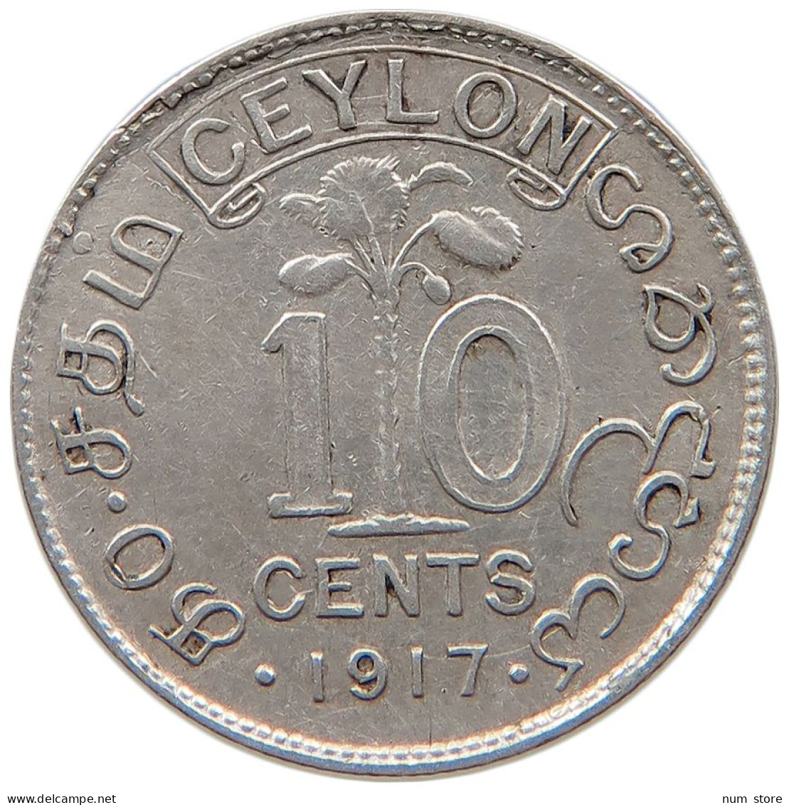 CEYLON 10 CENTS 1917 #s100 0671 - Sri Lanka