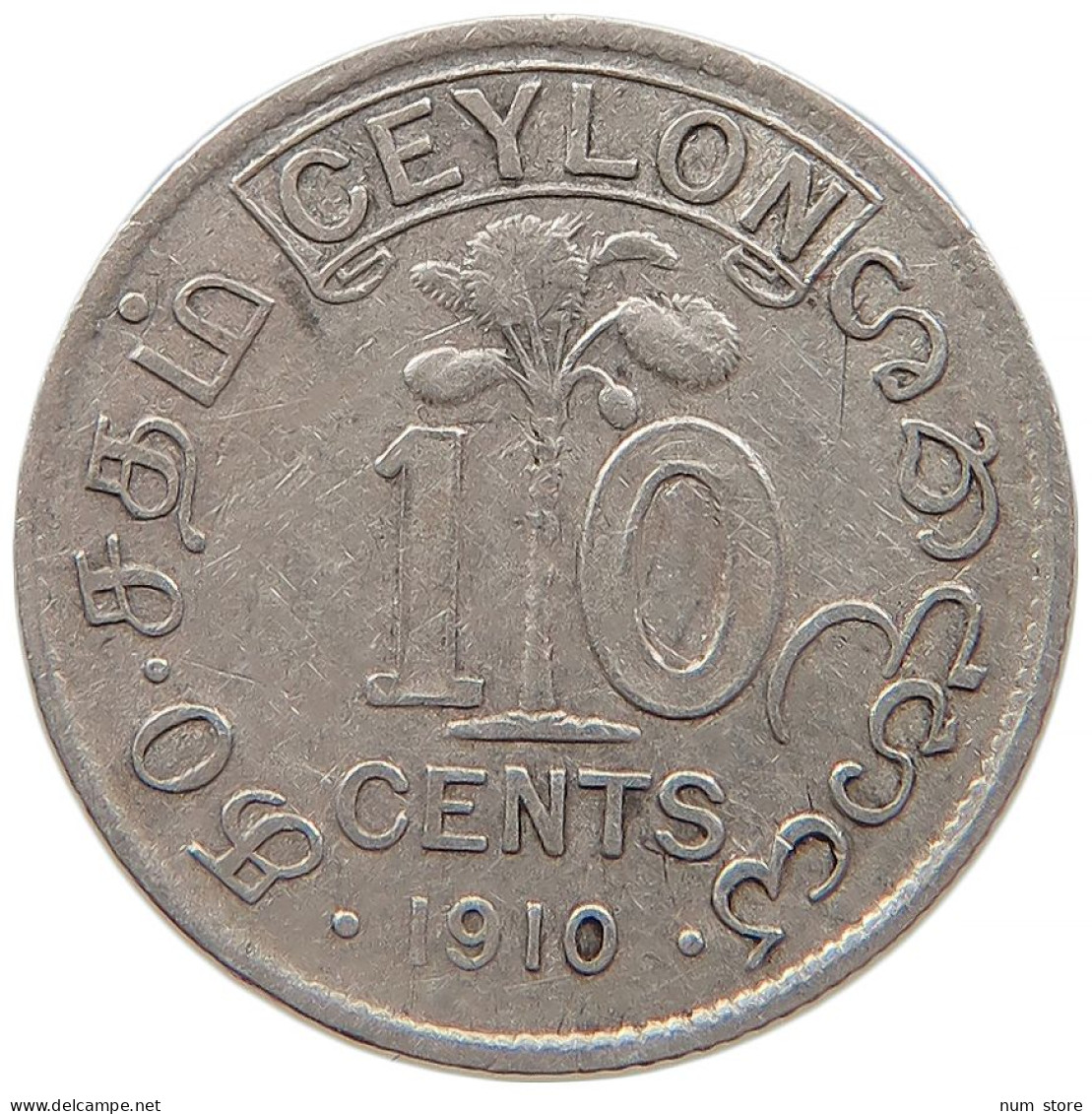 CEYLON 10 CENTS 1910 #s091 0049 - Sri Lanka