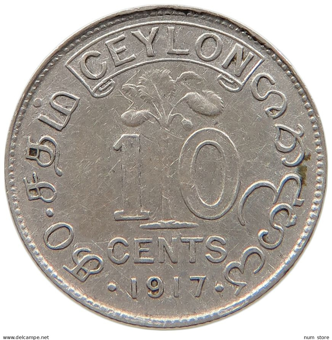 CEYLON 10 CENTS 1917 #s096 0517 - Sri Lanka