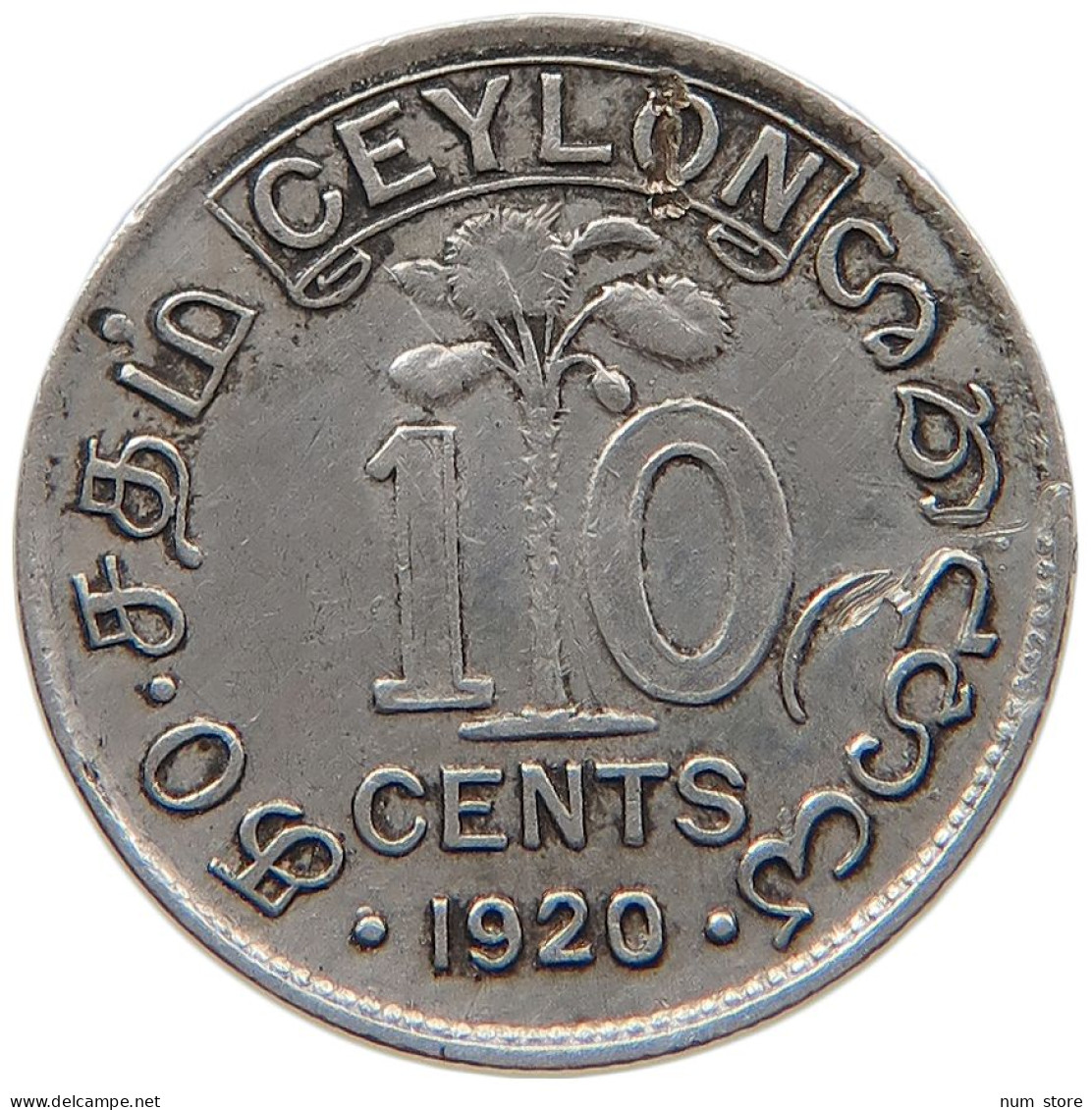 CEYLON 10 CENTS 1920 #s100 0681 - Sri Lanka (Ceylon)