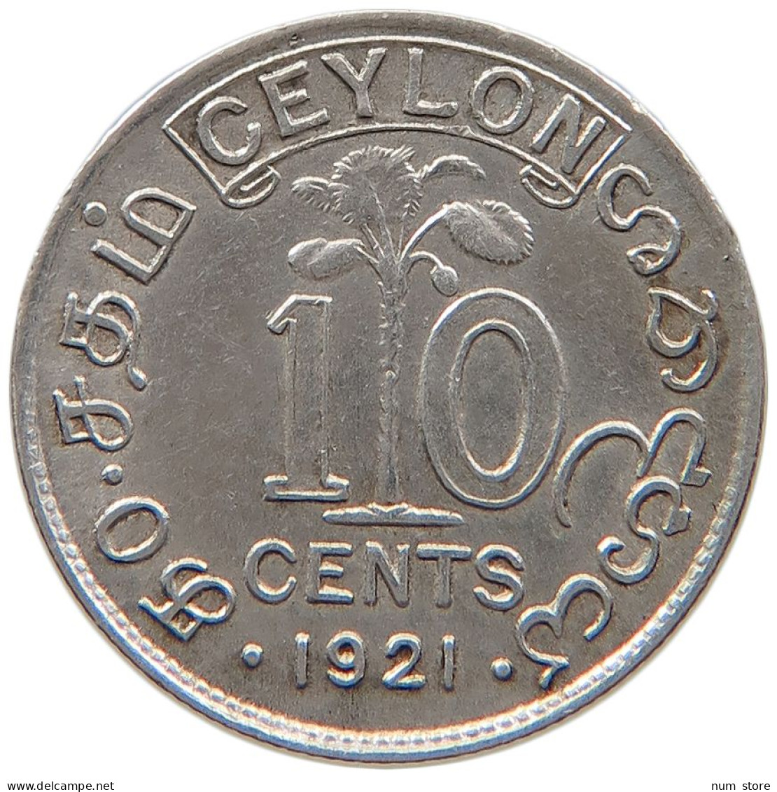 CEYLON 10 CENTS 1921 #s100 0683 - Sri Lanka