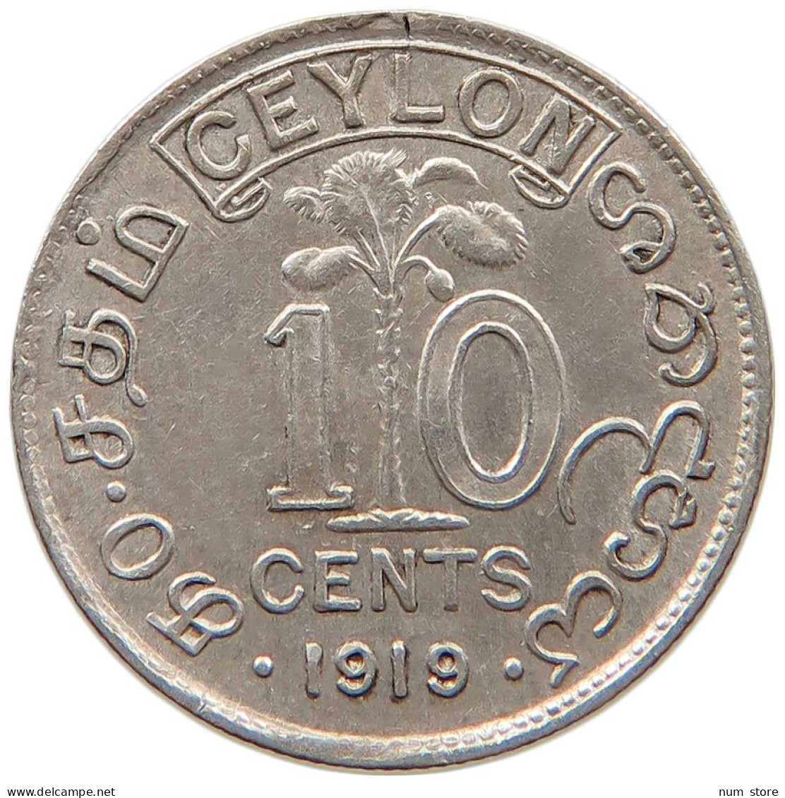 CEYLON 10 CENTS 1919 #s100 0675 - Sri Lanka