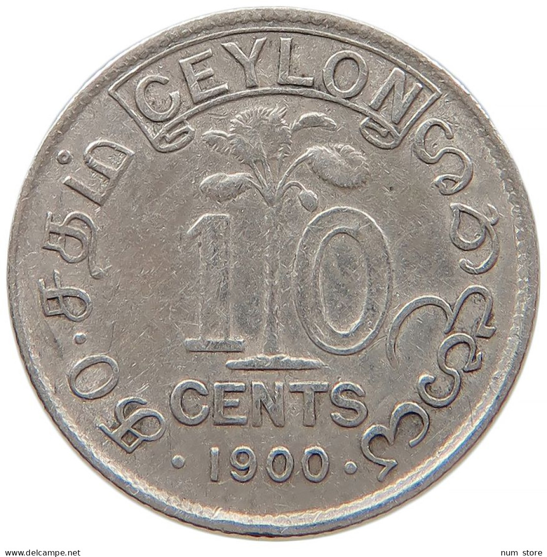 CEYLON 10 CENTS 1900 #s091 0045 - Sri Lanka