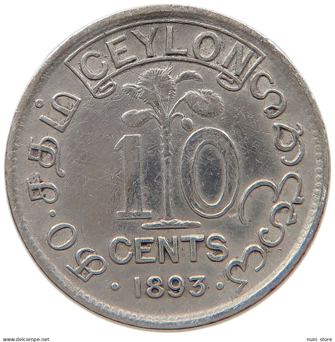 CEYLON 10 CENTS 1893 #s091 0043 - Sri Lanka