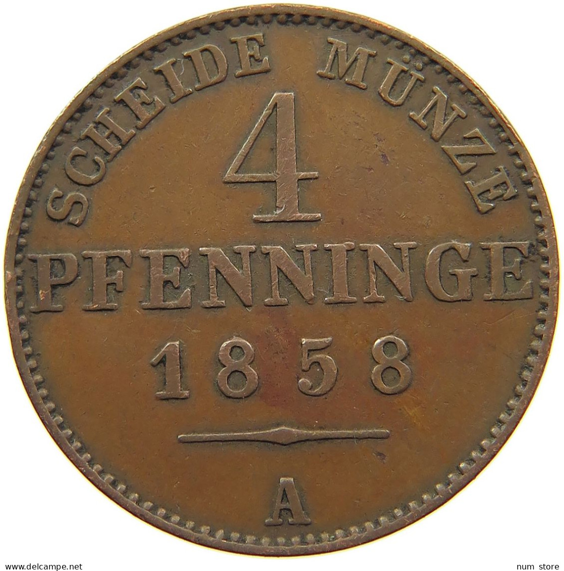 GERMAN STATES 4 PFENNIG 1858 A BRANDENBURG PREUSSEN Friedrich Wilhelm IV. 1840-1861 #s094 0537 - Taler Et Doppeltaler