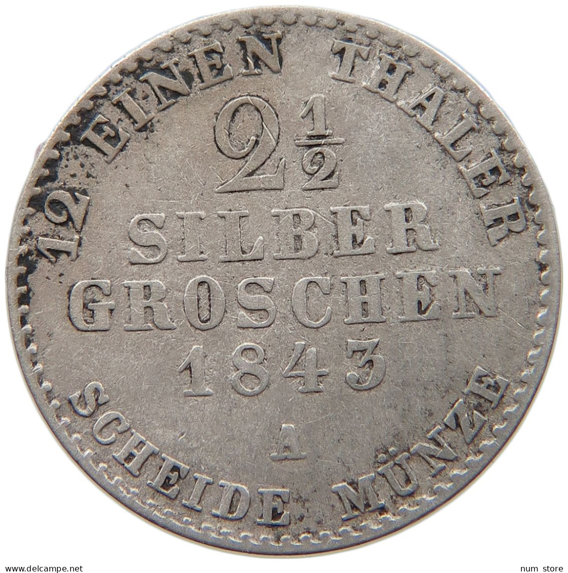 GERMAN STATES 2 1/2 SILBERGROSCHEN 1843 A BRANDENBURG PREUSSEN Friedrich Wilhelm IV. 1840 - 1861 #s101 0185 - Taler & Doppeltaler
