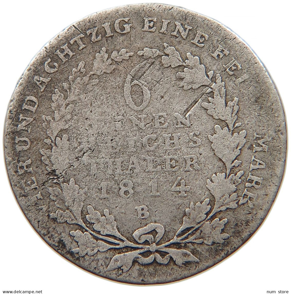 GERMAN STATES 1/6 TALER 1814 B BRANDENBURG PREUSSEN Friedrich Wilhelm III. (1797-1840) #s094 0159 - Taler & Doppeltaler