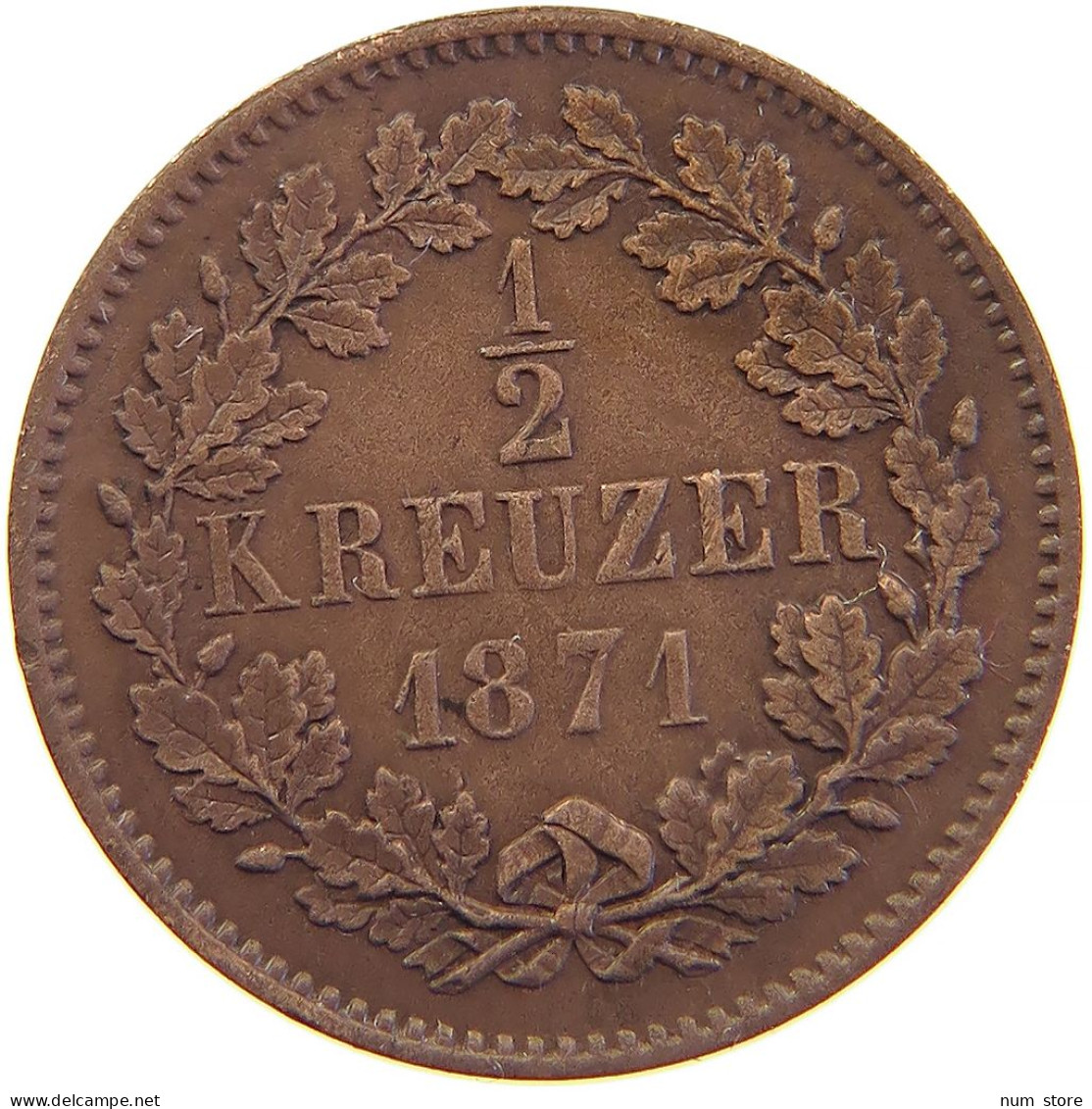 GERMAN STATES 1/2 KREUZER 1871 BADEN #s100 0421 - Taler Et Doppeltaler