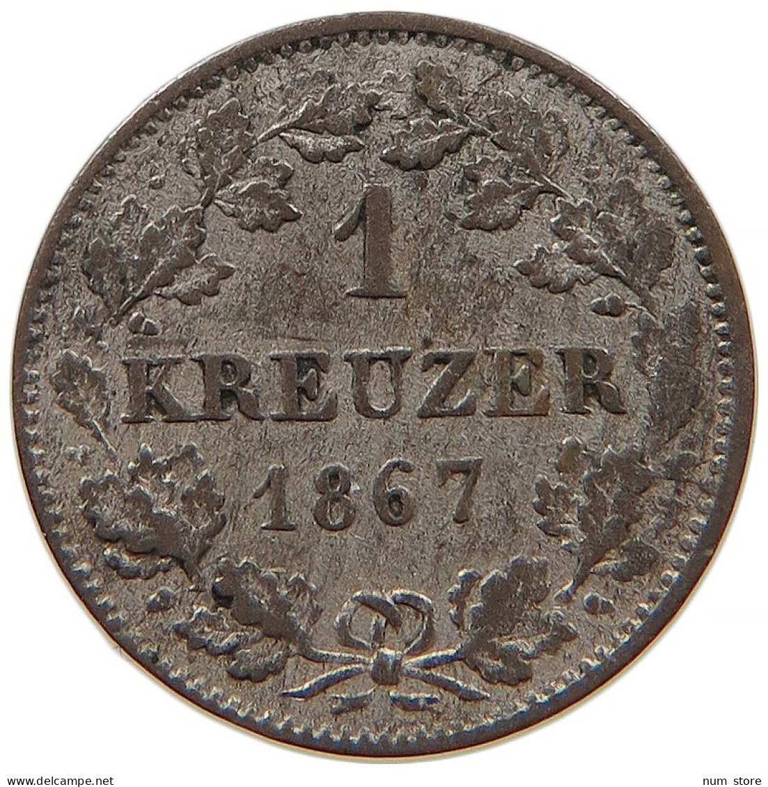 GERMAN STATES 1 KREUZER 1867 HESSEN DARMSTADT Ludwig III. 1848-1877. #s091 0005 - Taler & Doppeltaler