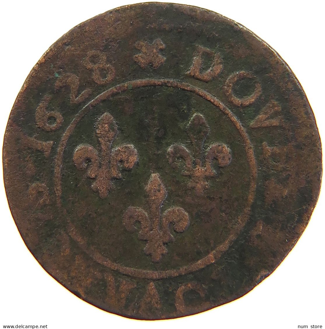 FRANCE DOUBLE TOURNOIS 1628 #s100 0411 - 1610-1643 Luigi XIII Il Giusto