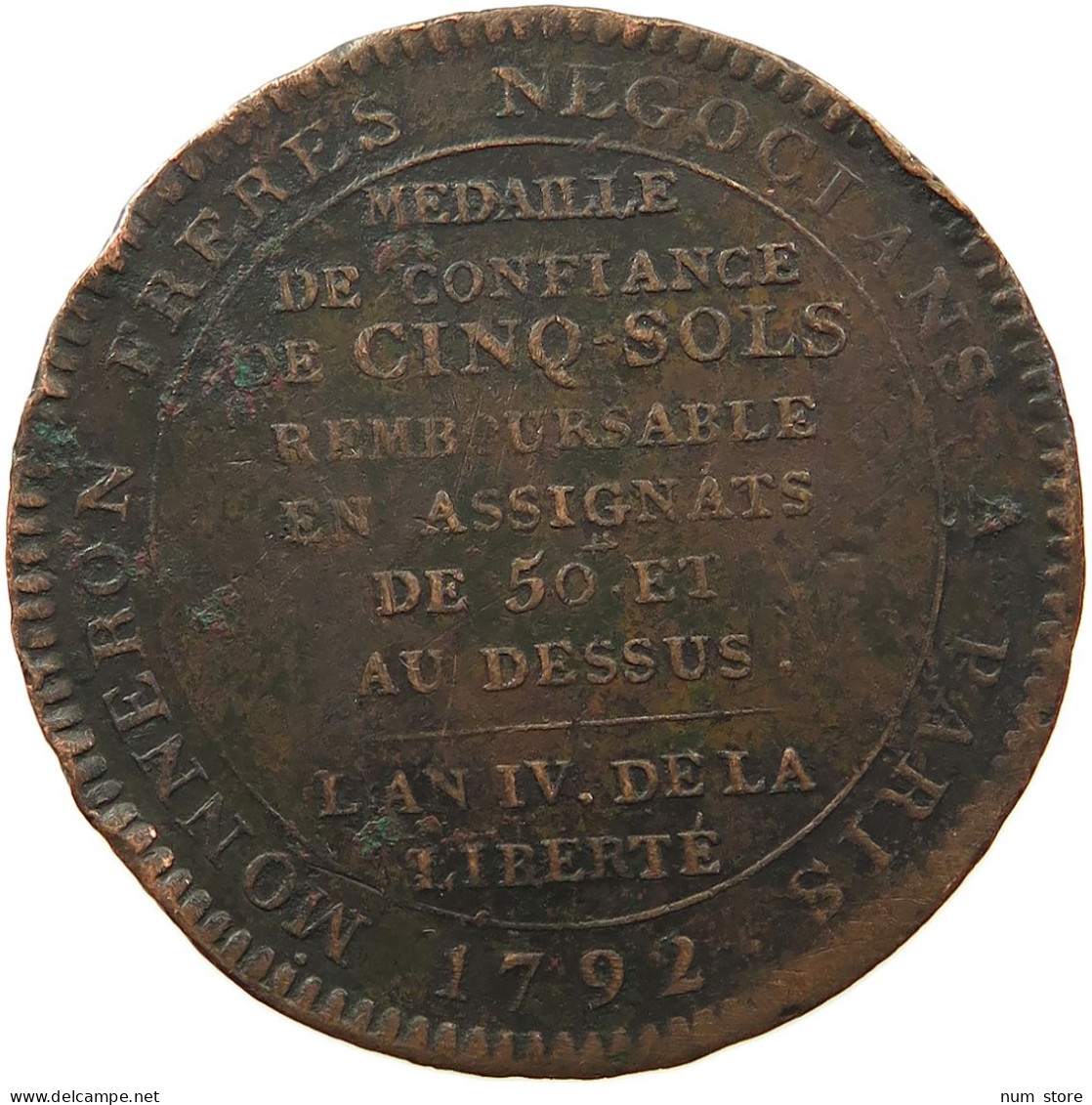 FRANCE 5 SOLS MONNERON 1792 #sm12 0255 - 1791-1792 Constitución 