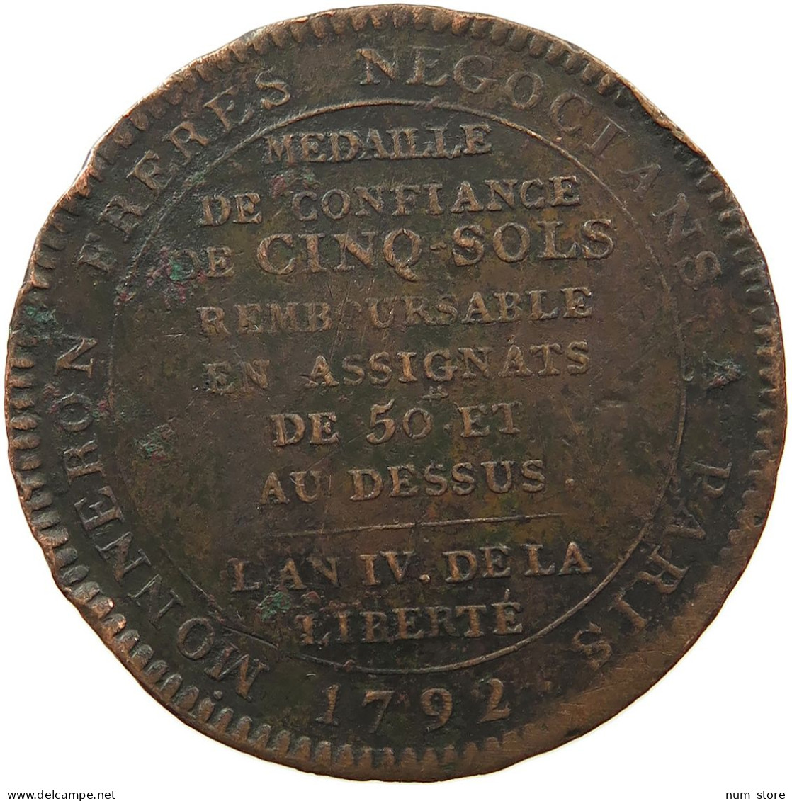 FRANCE 5 SOLS MONNERON 1792 #sm12 0255 - 1791-1792 Constitution (An I)