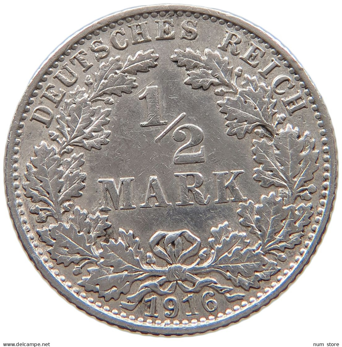 GERMANY EMPIRE 1/2 MARK 1916 E #s101 0161 - 1/2 Mark