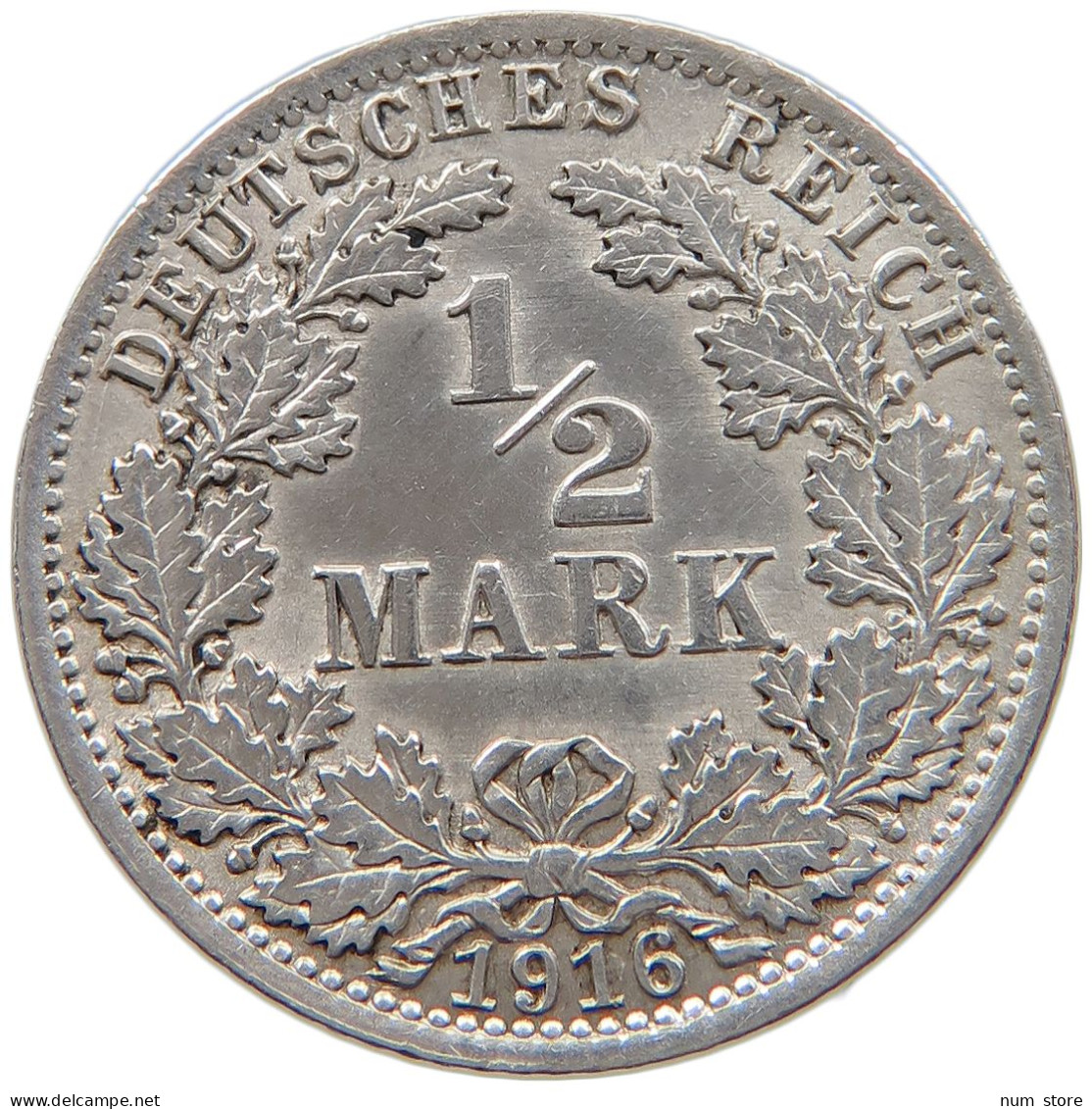 GERMANY EMPIRE 1/2 MARK 1916 A #s101 0159 - 1/2 Mark