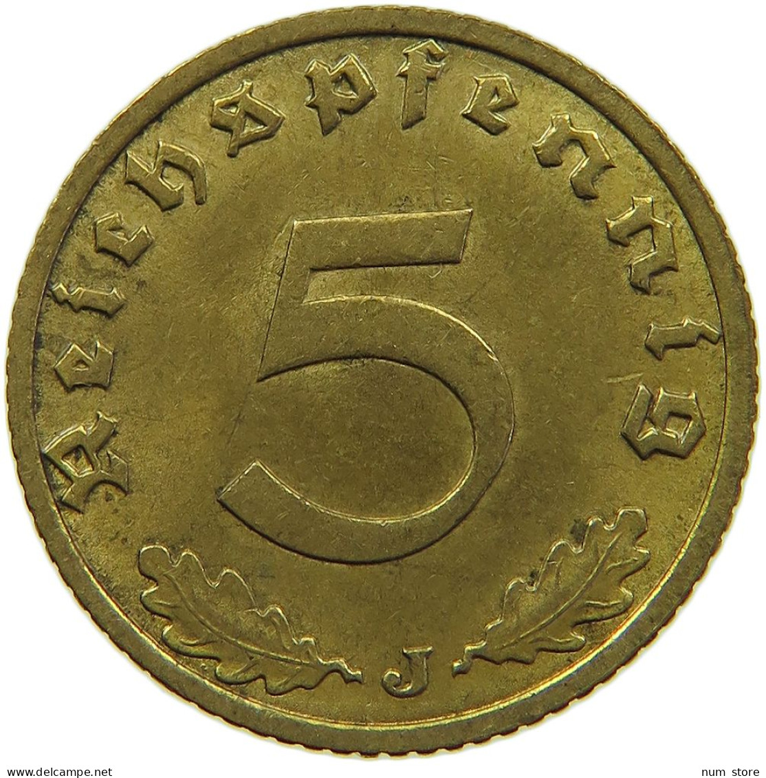 GERMANY 5 REICHSPFENNIG 1938 J #s091 0725 - 5 Reichspfennig