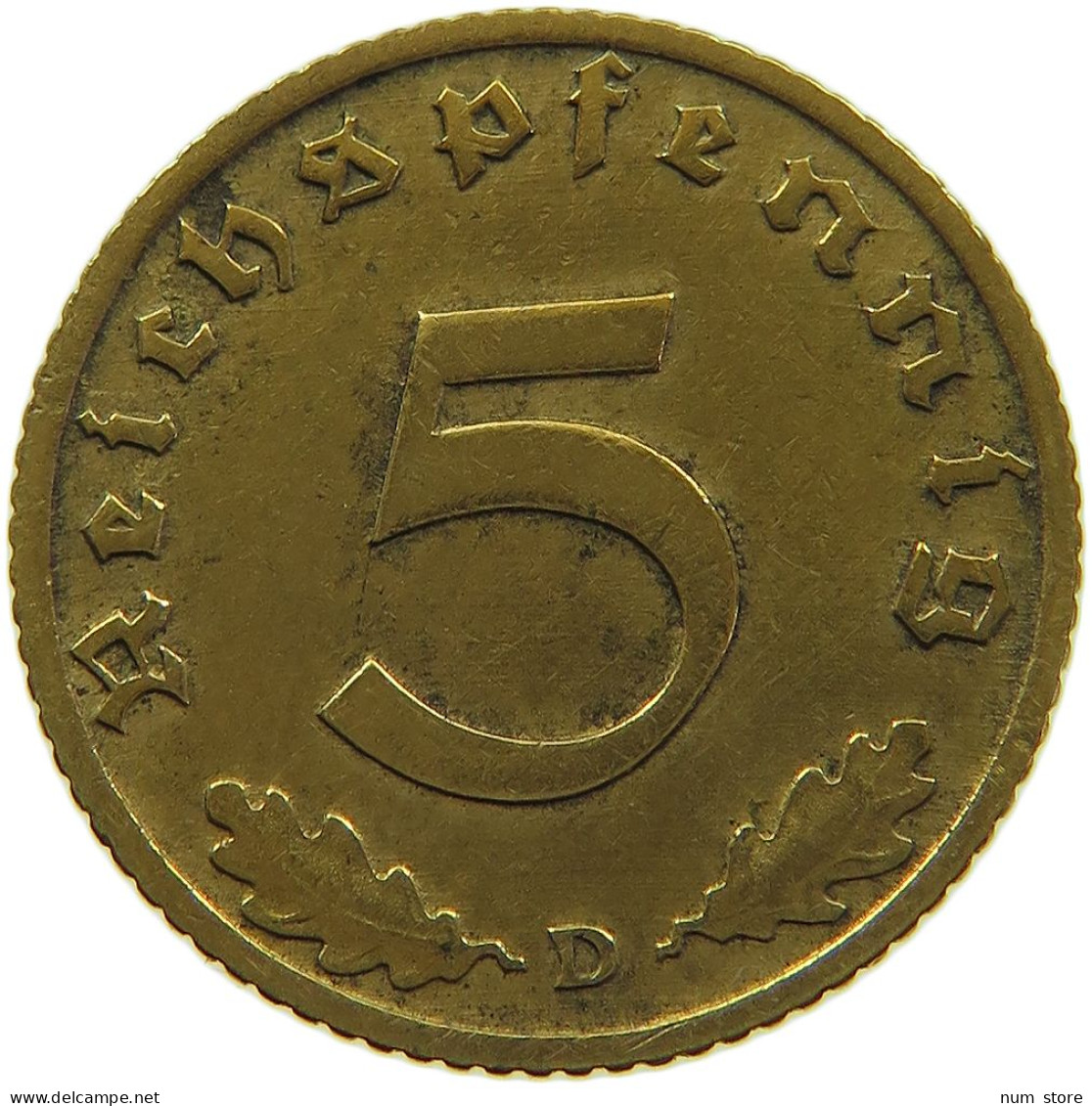 GERMANY 5 REICHSPFENNIG 1938 D #s091 0705 - 5 Reichspfennig