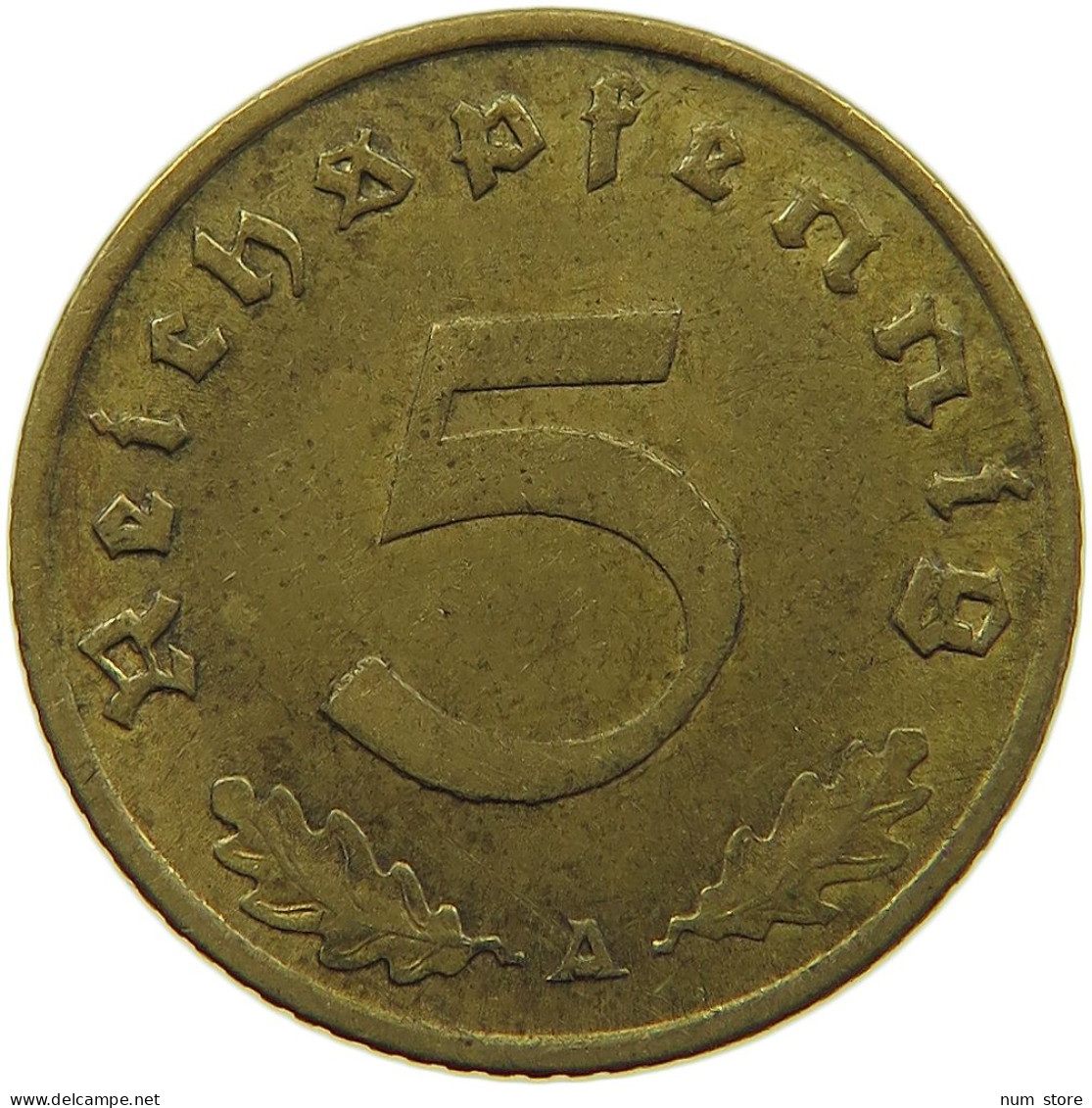 GERMANY 5 REICHSPFENNIG 1938 A ERROR MINT MARK #s091 0651 - 5 Reichspfennig