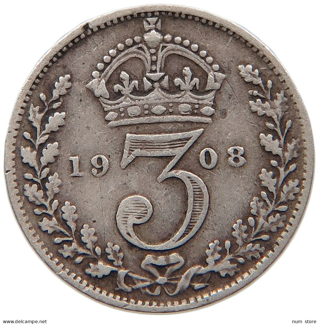 GREAT BRITAIN THREEPENCE 1908 #s096 0343 - F. 3 Pence