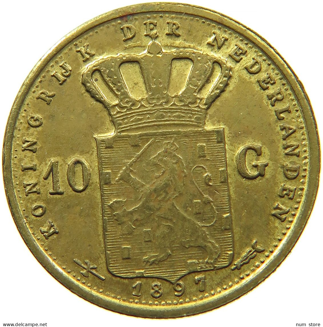 NETHERLANDS 10 GULDEN 1897 GOLD PLATED COPPER RESTRIKE COPY #s089 0077 - Colecciones