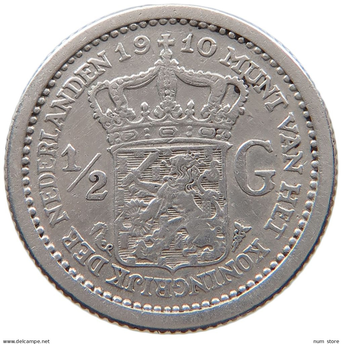 NETHERLANDS 1/2 GULDEN 1910 #s101 0191 - 1/2 Florín Holandés (Gulden)