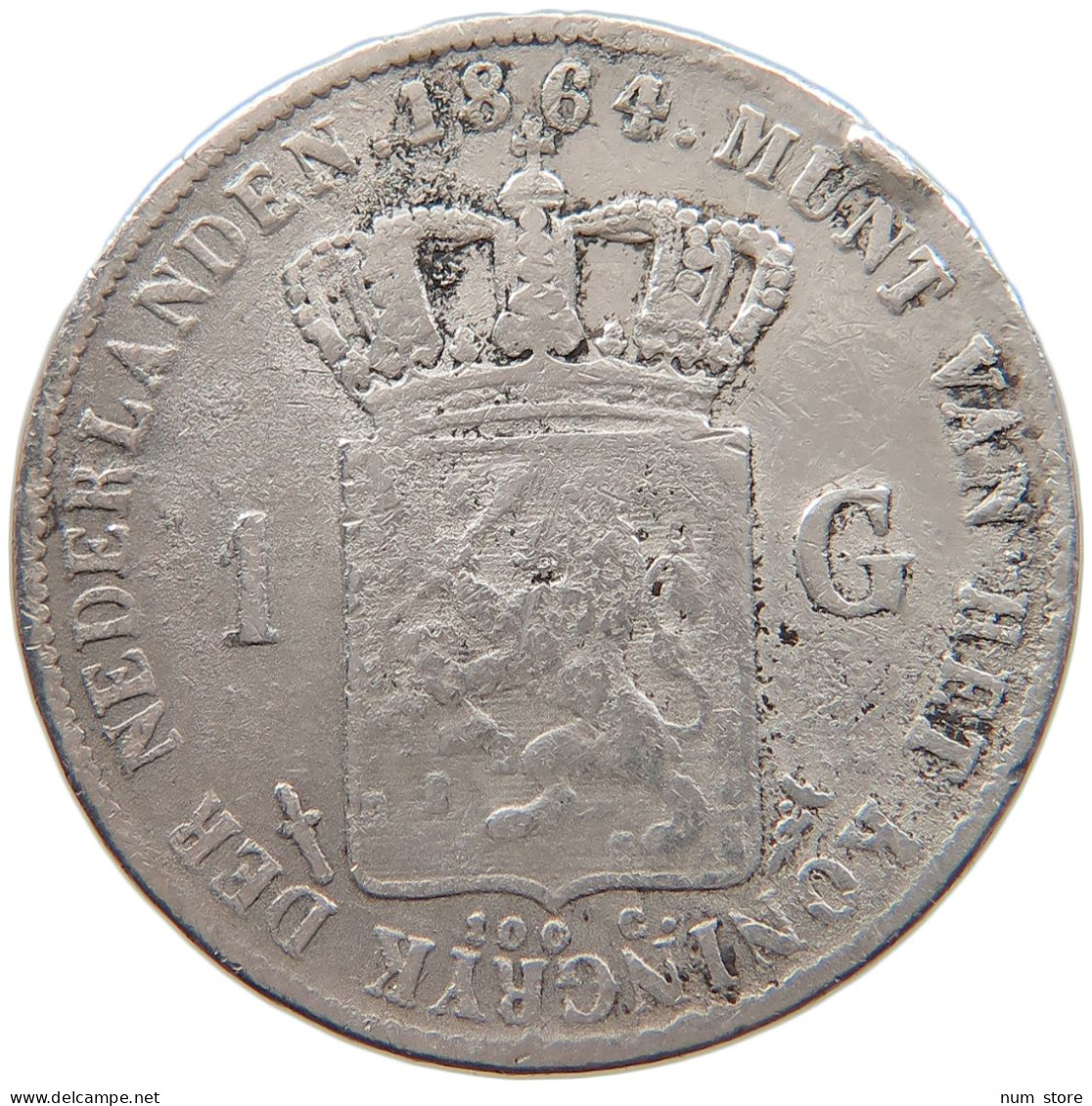 NETHERLANDS 1 GULDEN 1864 PERIOD RESTRIKE #s094 0079 - 1849-1890: Willem III.