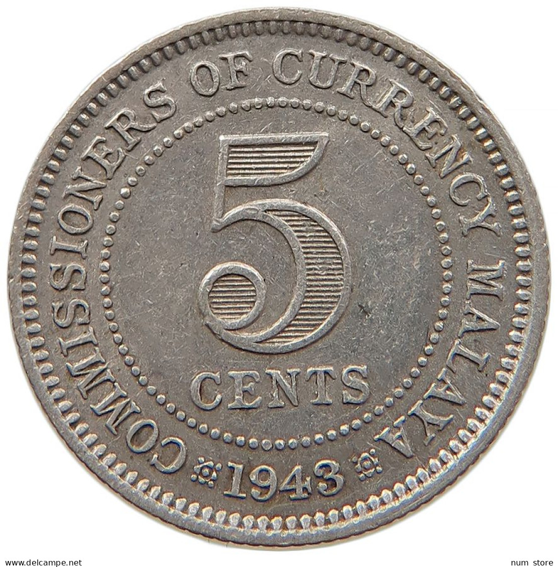 MALAYA 5 CENTS 1943 #s091 0063 - Colonias