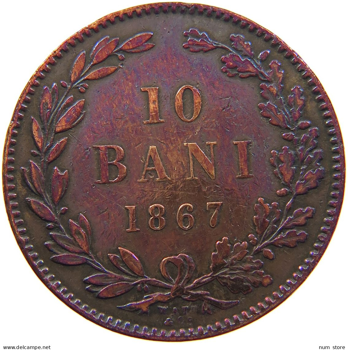 ROMANIA 10 BANI 1867 Watt & Co #s097 0137 - Rumania