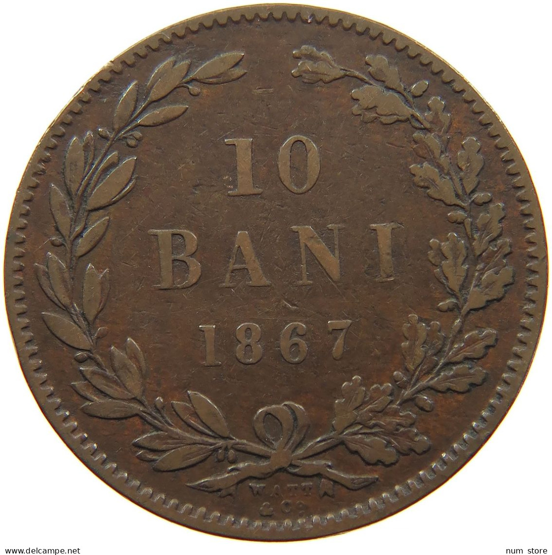 ROMANIA 10 BANI 1867 Watt & Co #s097 0139 - Romania