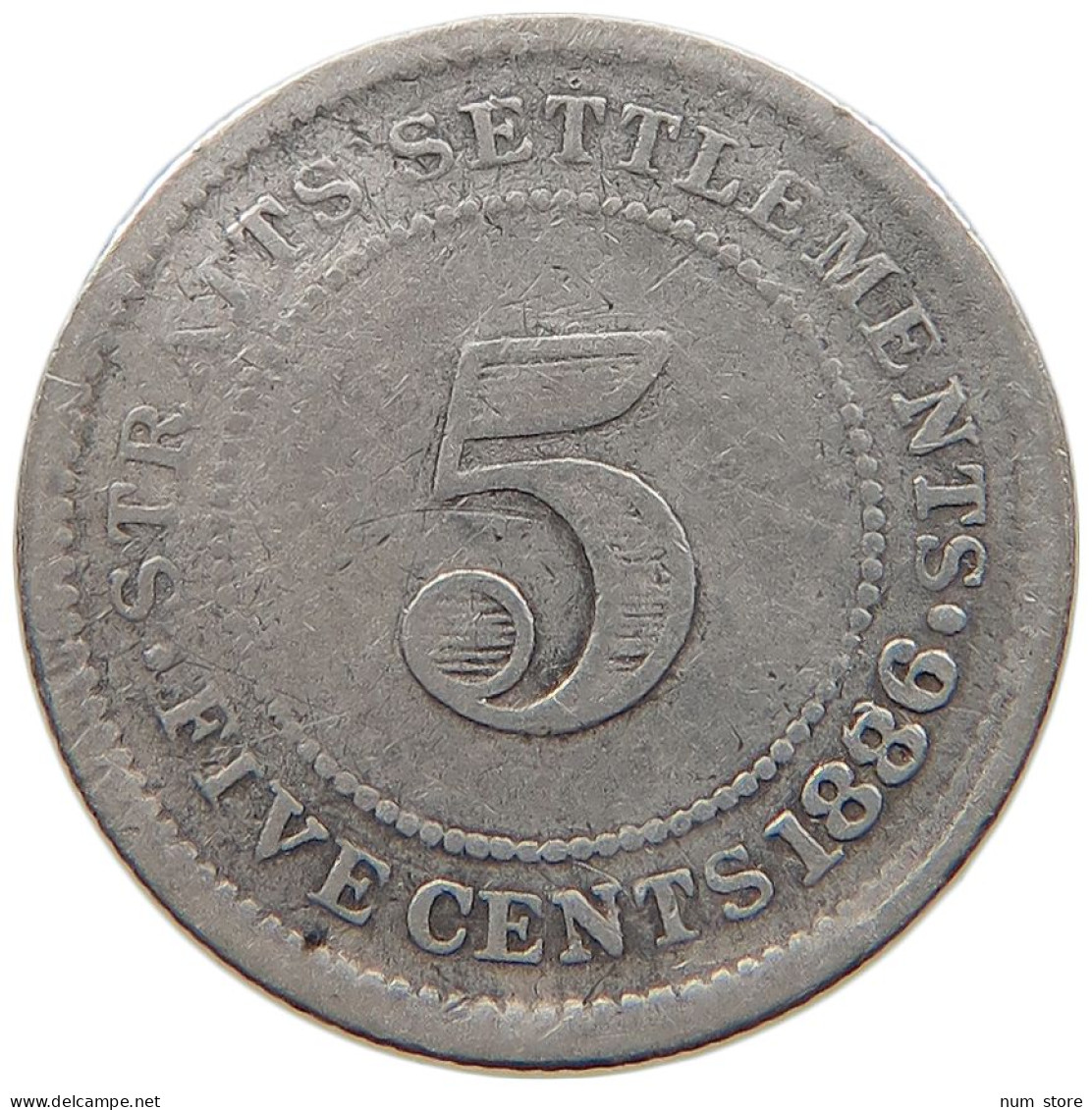 STRAITS SETTLEMENTS 5 CENTS 1886 DOUBLE STRUCK 8 #s100 0633 - Maleisië