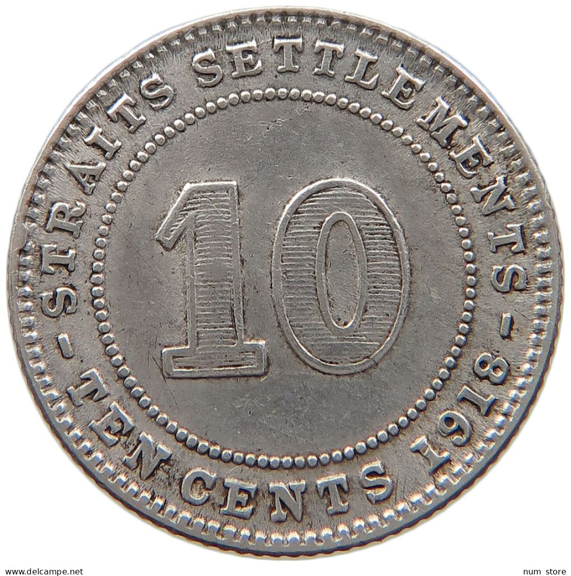 STRAITS SETTLEMENTS 10 CENTS 1918 #s100 0839 - Malaysia