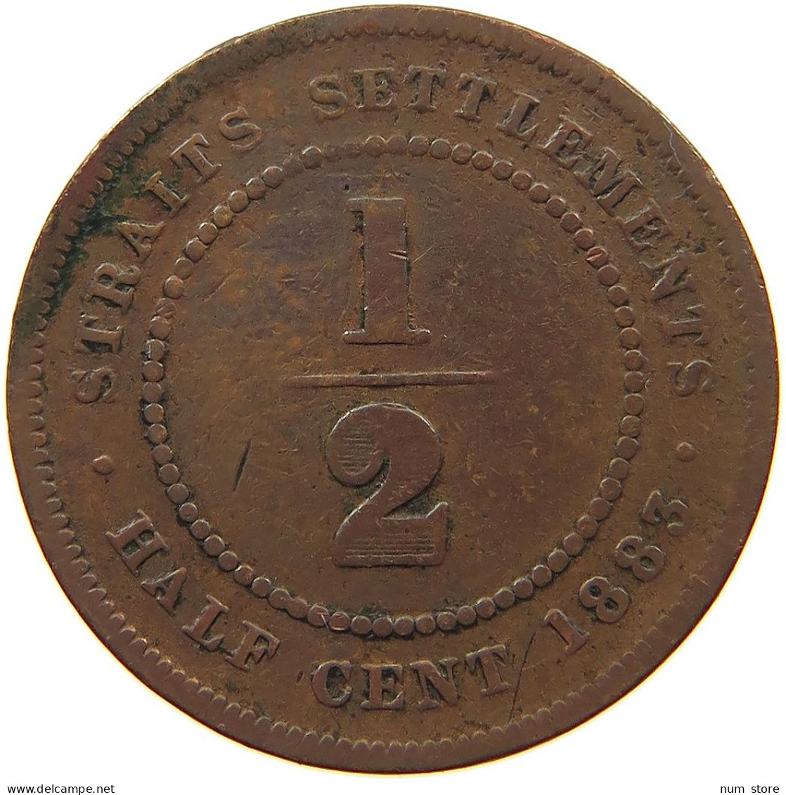 STRAITS SETTLEMENTS 1/2 CENT 1883 RARE #s095 0363 - Malesia