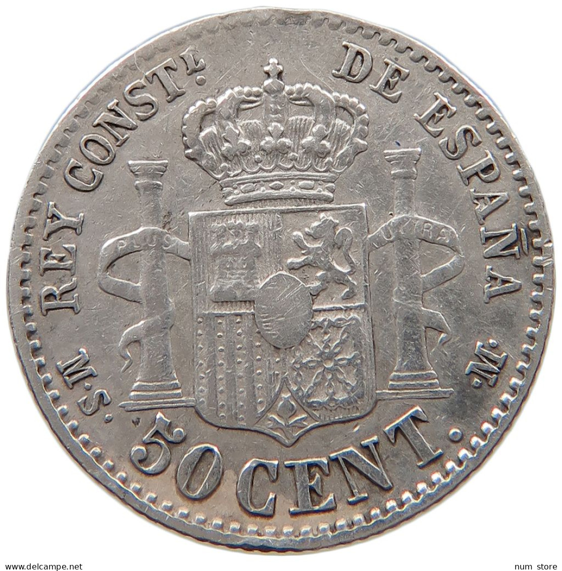 SPAIN 50 CENTIMOS 1880 #s101 0041 - Primi Conii