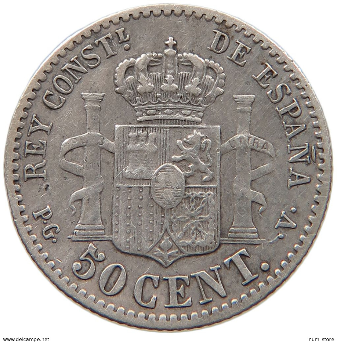 SPAIN 50 CENTIMOS 1894 94 #s101 0043 - Erstausgaben