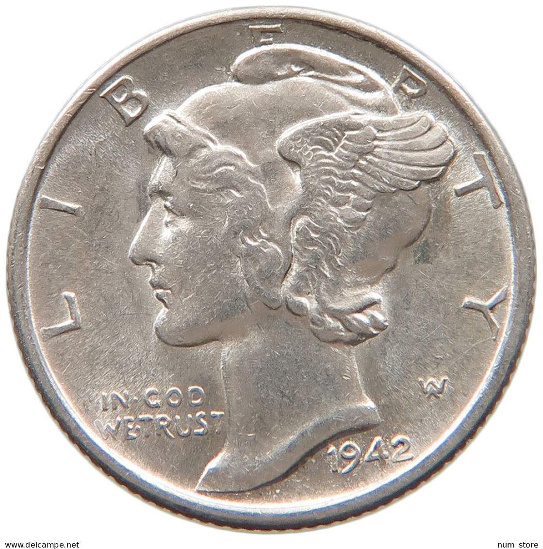 UNITED STATES OF AMERICA DIME 1942 S MERCURY #s091 0255 - 1916-1945: Mercury (kwik)