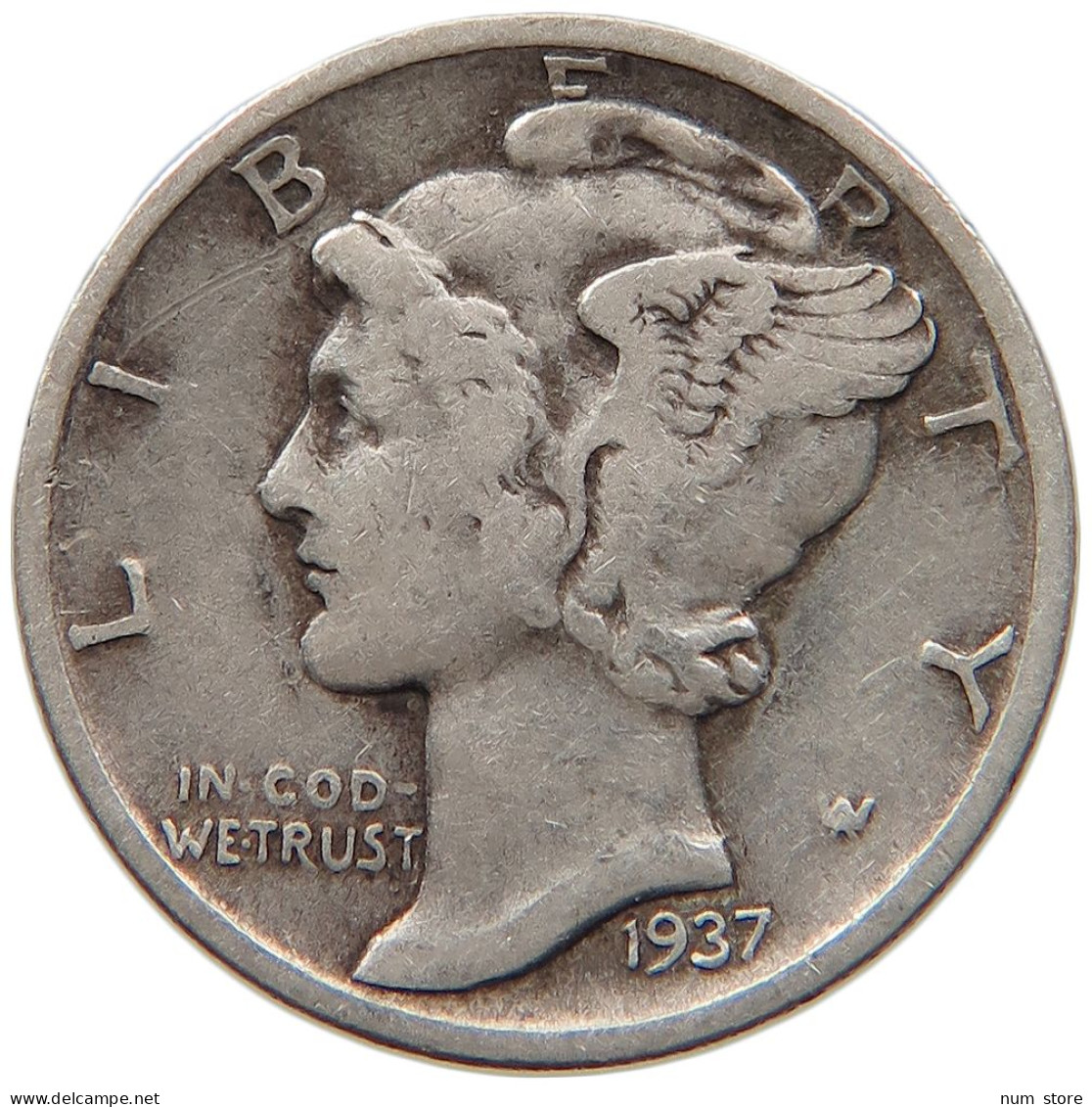 UNITED STATES OF AMERICA DIME 1937 MERCURY #s091 0243 - 1916-1945: Mercury (kwik)