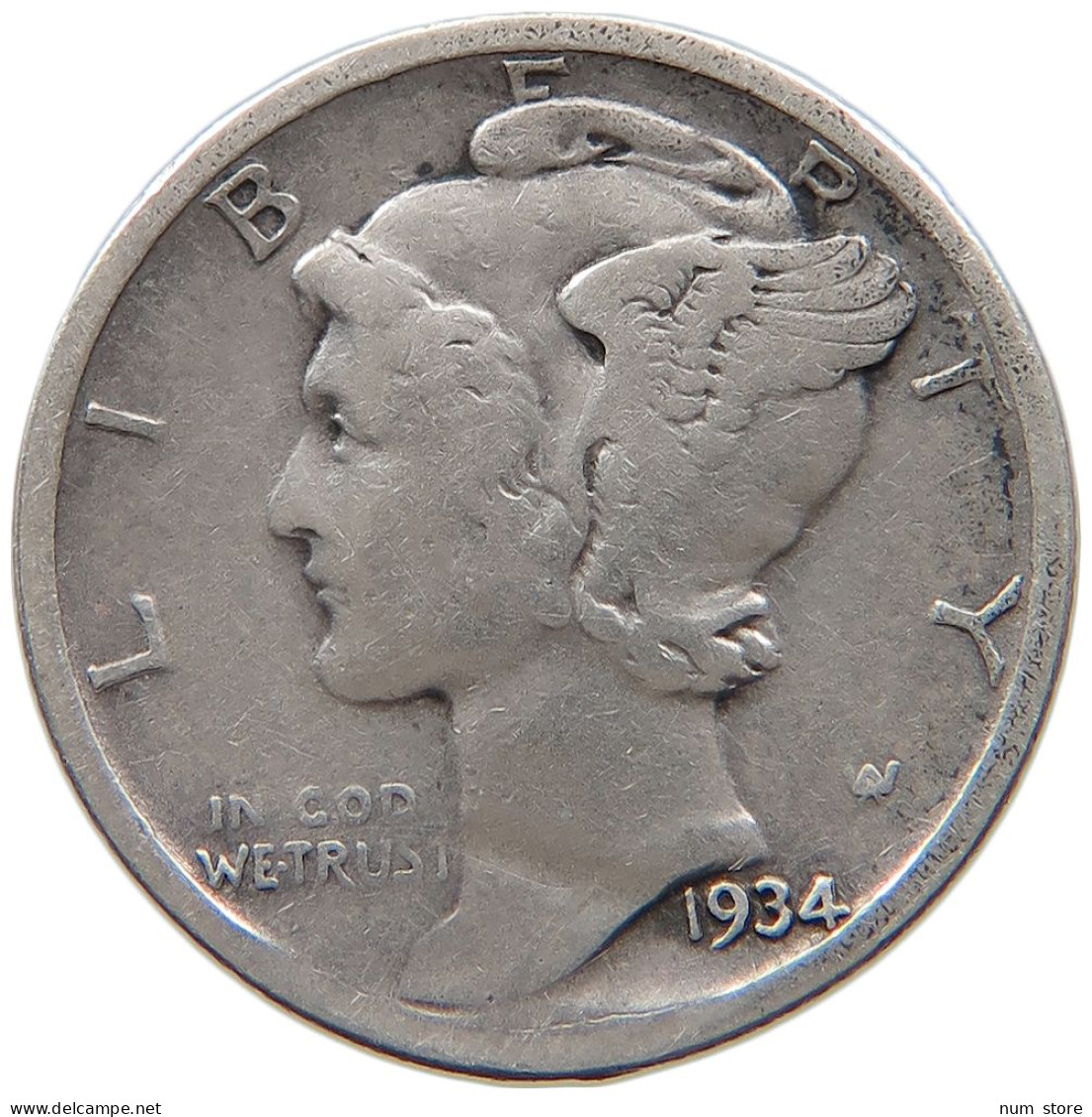 UNITED STATES OF AMERICA DIME 1934 D MERCURY #s091 0247 - 1916-1945: Mercury