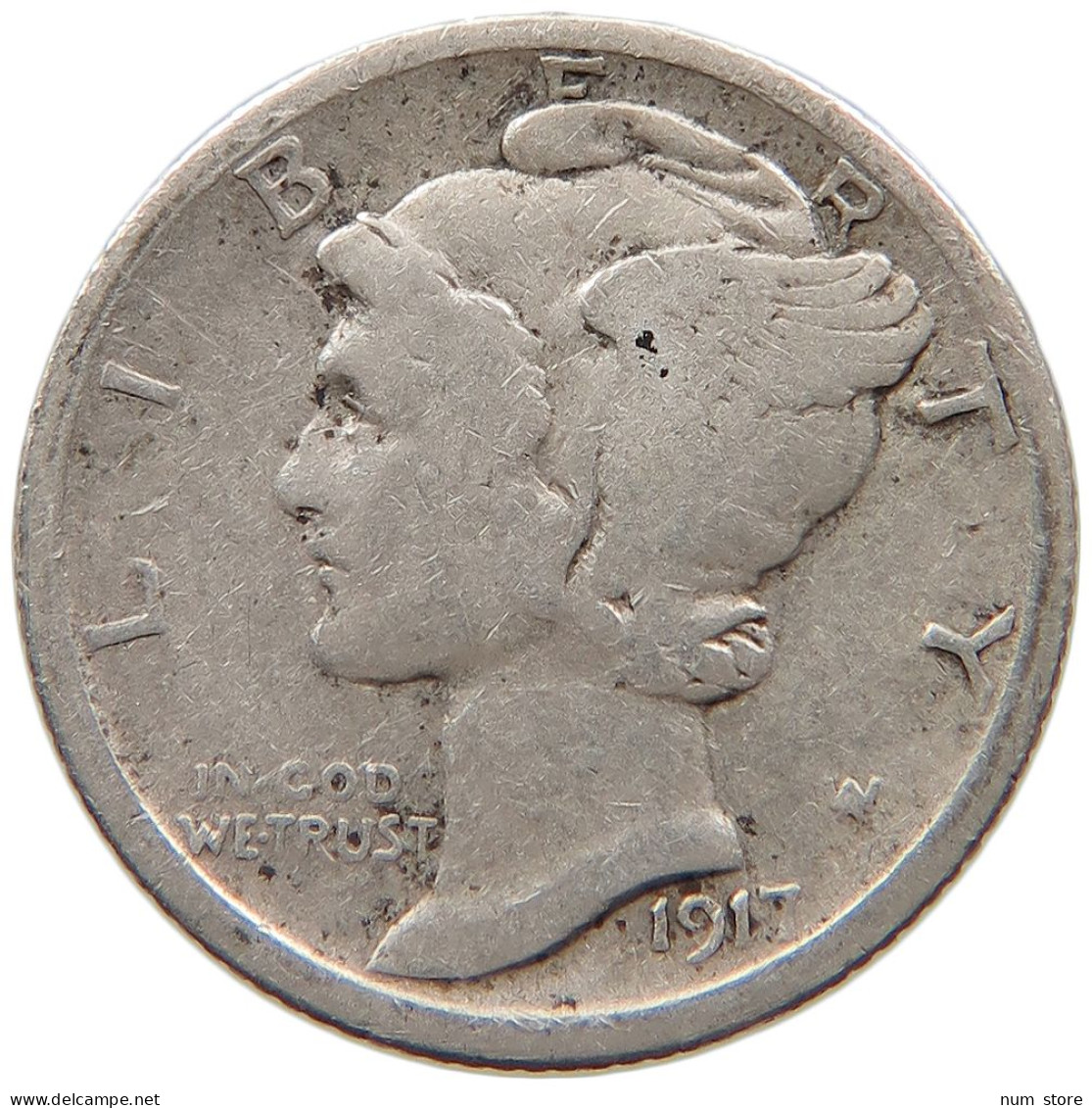 UNITED STATES OF AMERICA DIME 1917 S MERCURY #s091 0257 - 1916-1945: Mercury (kwik)